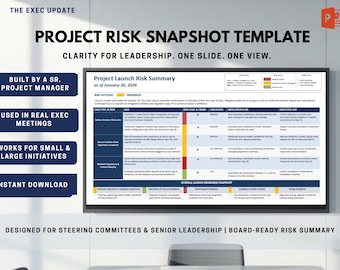 Executive Risk Snapshot Template | One Page Report | PowerPoint Program Status | Steering Committee Risk Summary | PMO Launch Reporting