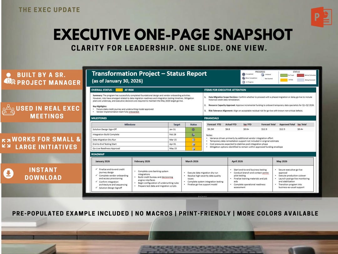 Project One Pager Template | Executive Project Snapshot Powerpoint ...
