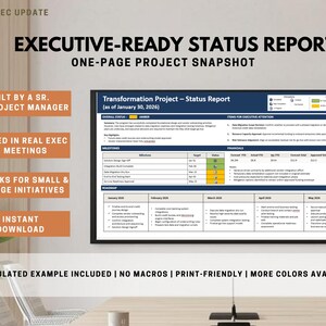 Executive Status Report Template | Project Update Dashboard (PowerPoint) | One Page Project Snapshot | PMO Reporting Template
