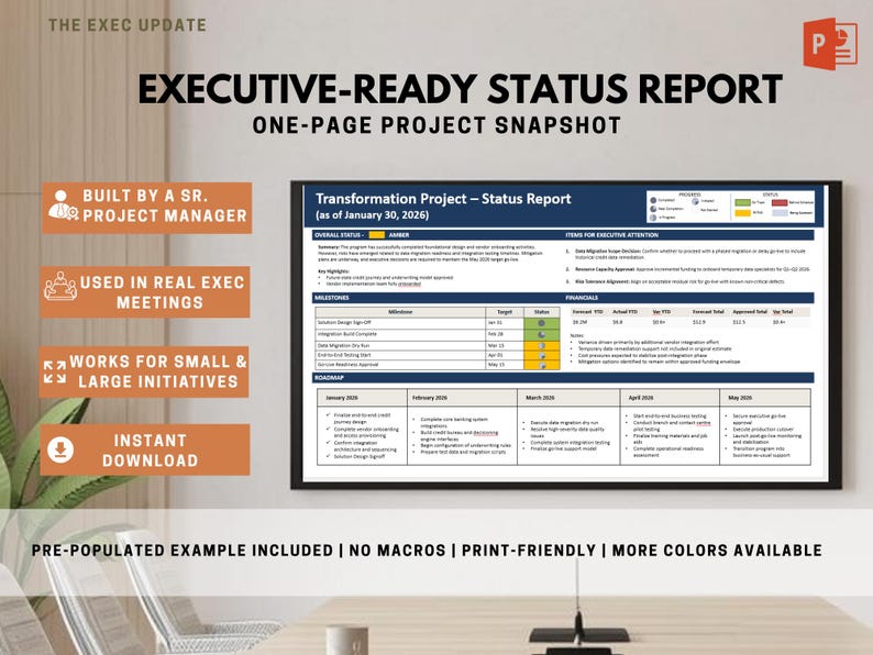 Executive Status Report Template | Project Update Dashboard (powerpoint ...