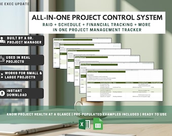 Planilha de Gerenciamento de Projetos em Excel | Modelo de Registro de Riscos, Ações, Desafios e Ações (RAID) | Planilha de Controle de Projetos | Cronograma e Controle Financeiro | Ferramenta de Governança de PMO