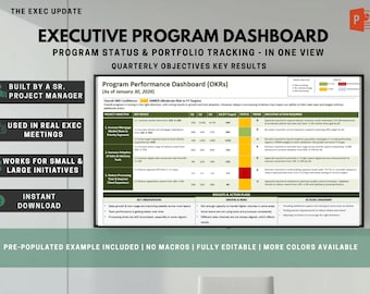 Modelo de Painel de Controle de Programa Executivo | Relatório de Status do Projeto, Acompanhamento Trimestral de OKRs, Painel de Controle de Portfólio, Apresentação em PowerPoint para Atualização Executiva de PMO