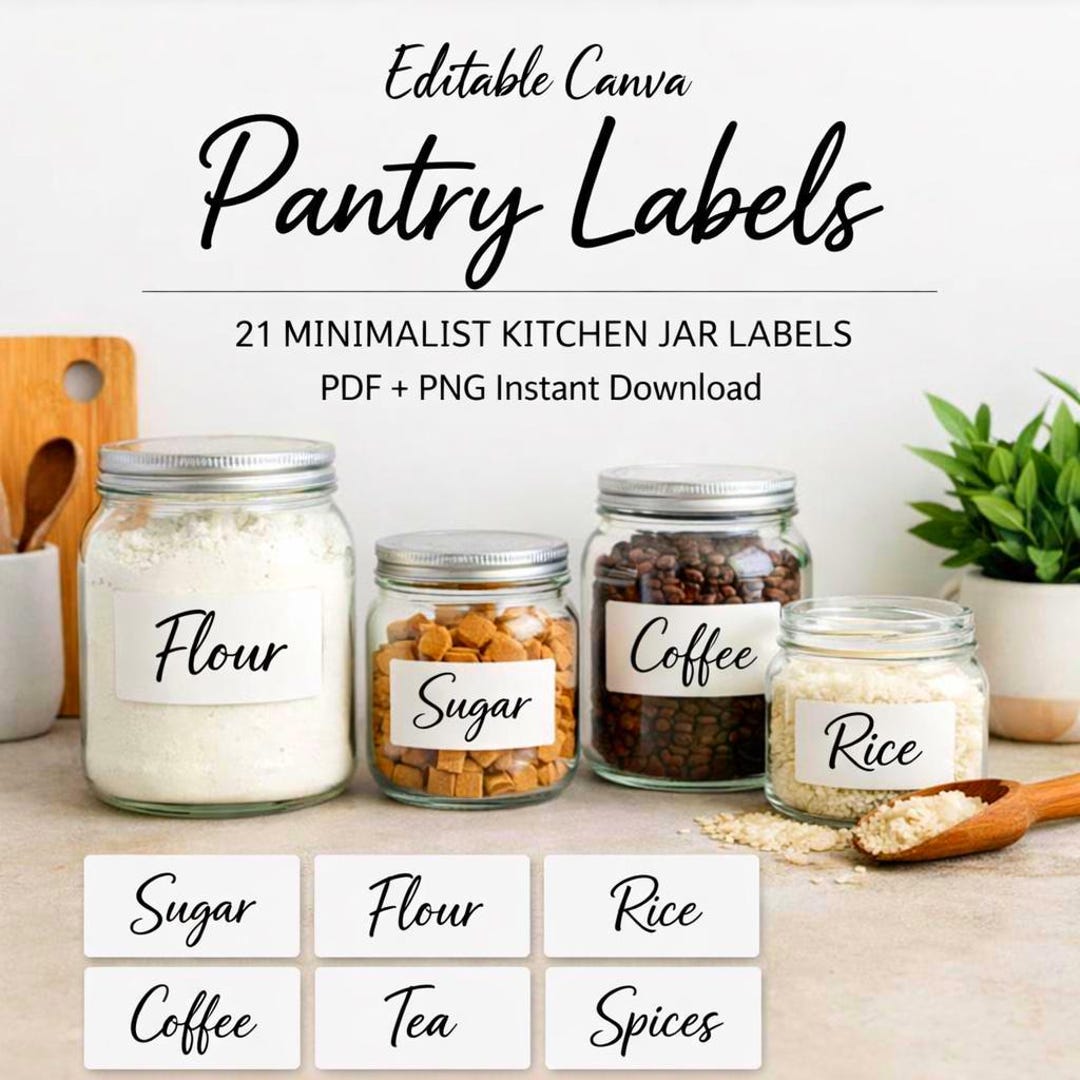 Editable Minimalist Pantry Labels | 21 Kitchen Jar Stickers (PDF PNG ...