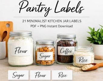 Bearbeitbare minimalistische Pantry-Etiketten | 21 Einmachglas Aufkleber (PDF PNG Download)