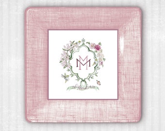 Personalized Baby Crest Monogram Gift Keepsake Idea - from Godparent - Baby Shower Group Gift  - Child's Wall Home Decor - Decoupage Plate
