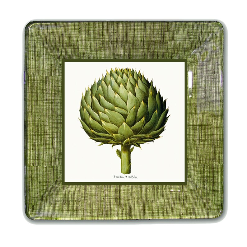 green artichokes botanical decoupage tray wall hanging home decor kitchen art decorative plate artichoke artichoke art