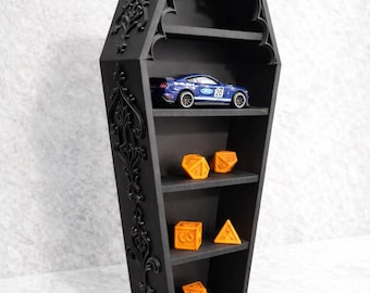 Estantería gótica con forma de ataúd / Decoración gótica impresa en 3D / Soporte para altar / 3 tamaños / Decoración espeluznante para el hogar / Figuritas de dados de cristal