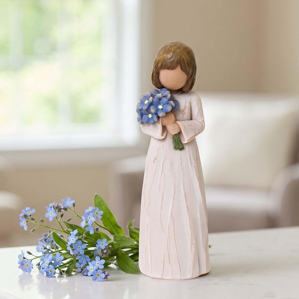 Forget-Me-Not Angel Figurine, Hand-Painted Resin Statue, Sentimental Keepsake Gift For Friends, Loved Ones, Mom