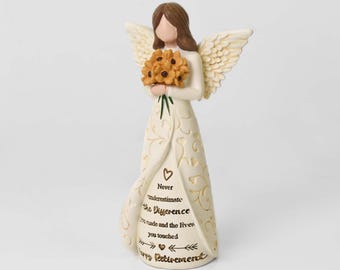 Hand-Painted Angel Figurine, Tree of Life Resin Statue, Retirement Gift Women, Coworker Farewell Decor