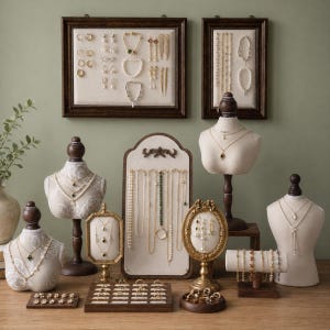Smyckesdisplay i vintagestil, halsbandsställ, ringbricka, armbandshållare, väggmonteringsram, sminkbordsdekor, present till henne
