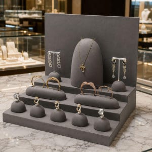 Schmuckständer, grauer Schmuckhalter, Präsentationsständer für Halsketten, Ohrringe, Ringe und Armbänder, Boutique-Schaufenster, Fotorequisite, Verkaufsveranstaltung