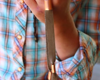 Convertible Wristlet Keychain Handmade Leather Heavy Copper Beaded, Leather Keychain, Key Fob, Cowboy / Cowgirl Keychain, Key Fob Bracelet