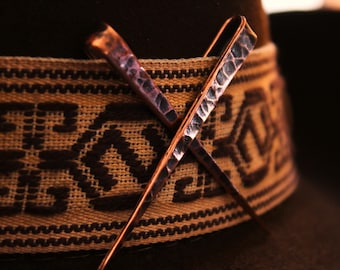 Cowboy Toothpick, Copper Hat Pick, Clip-on Handmade Copper Pick, Cowboy Hatband Clip, Rugged Horseshoe Nail Toothpick