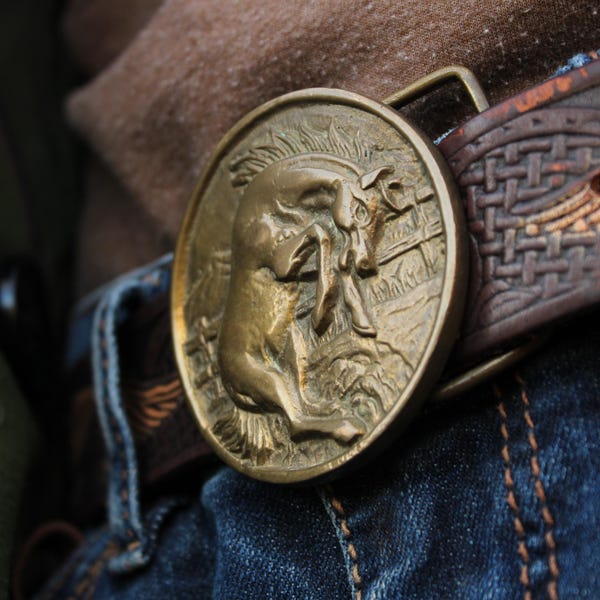 Vintage Handmade Bucking Horse Cowboy Belt Buckle