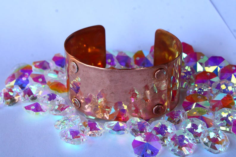 Wide Band Cuff, Unisex Pure Copper Cuff Bracelet, Vintage-Style, 7th Anniversary Gift immagine 7