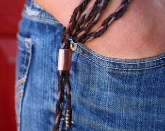 Old West Two Tone Brown Hand-braided Cowboy Bolo Tie Bracelet, Cowboy Western Wear, Lariat Bracelet, Cowgirl Bolo Cinch Cord Wrap Bracelet