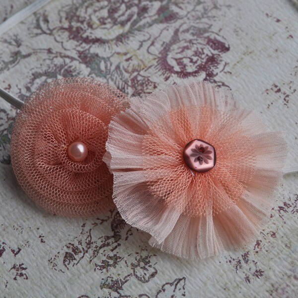 Two flower pink baby headband. Sizes newborn, baby, toddler adult. Great photography prop. PRINCESS CATHERINE