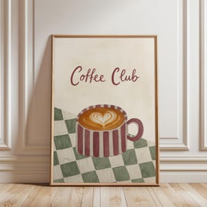 Coffee Club Wall Art | Latte Illustration Print | Cozy Cafe Kitchen Decor