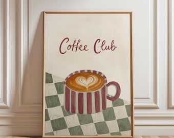 Coffee Club Wall Art | Latte Illustration Print | Cozy Cafe Kitchen Decor