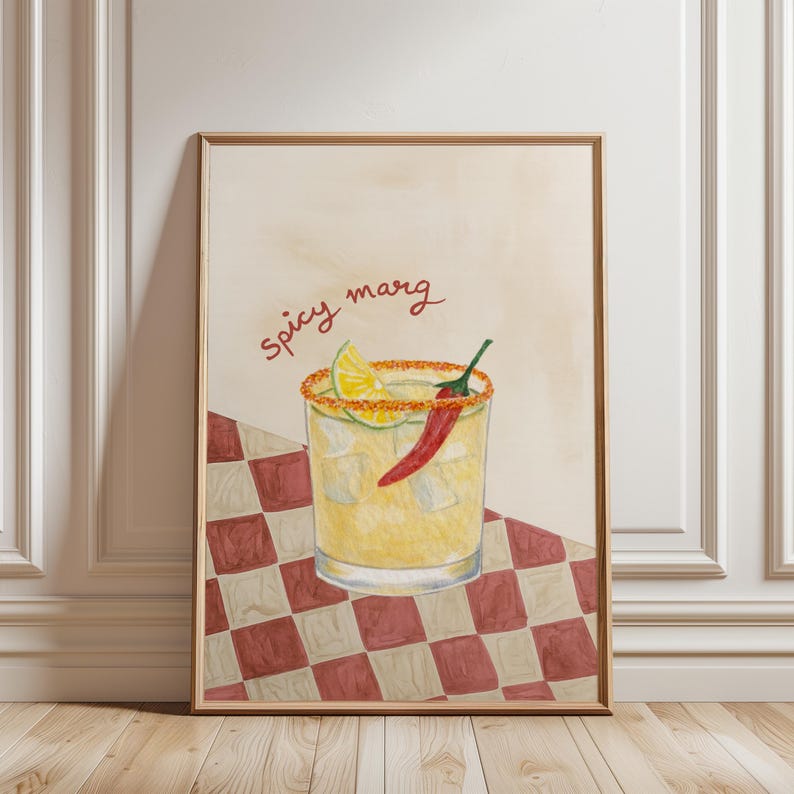 Spicy Margarita Wall Art | Cocktail Print | Home Bar Decor image 1