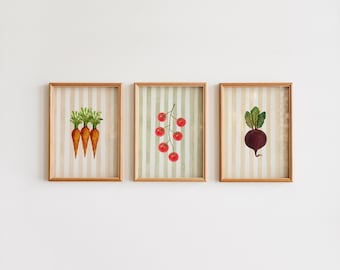Vegetable Print Set of 3 | Farmhouse Kitchen Wall Art | Tomato, Carrot & Beetroot Prints