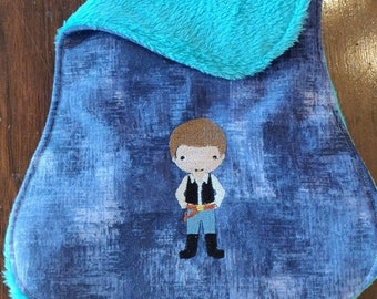 Han Solo Embroidered Burp Cloth with Soft Swaddle Minky Backing Star Wars Nursery or Baby Gift