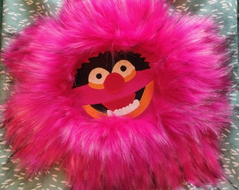 Animal Applique Muppets Pocket Pillow Sham with Bright Pink Faux Fur
