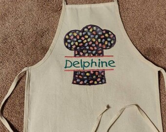 Personalized Child Apron with Chef Hat Applique & Embroidered Name - Kitchen or School Smock