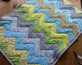 Chevron Baby Quilt with Embroidered Name