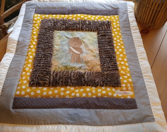 Embroidered Wookie Toddler Blanket with Faux Fur and Satin Trim