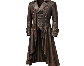Viktorianischer Gothic Ledermantel für Herren - Lange Steampunk Jacke