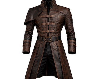 Herren Steampunk Leder Trenchcoat | Gothic viktorianische Piraten lange Jacke | Cosplay Festival Duster