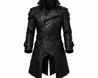 Herren Vintage Steampunk Leder Trenchcoat - Langer Distressed Duster | Piraten Gothic Mantel