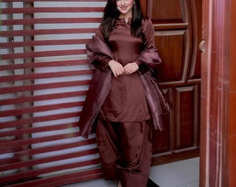 Shisha Seide Pakistani Farshi Shalwar Kameez | Indischer Designer Salwar Anzug 3 Teiler | Luxus ethnischen Outfit