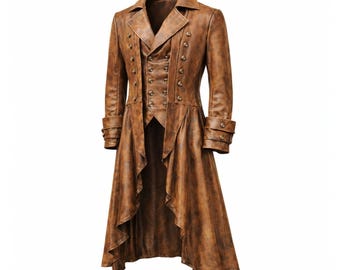 Herren Steampunk Leder Langer Mantel - Gothic Viktorianische Trench Jacket Cosplay Wear
