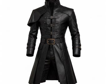 Herren Steampunk Leder Trenchcoat | Gothic viktorianische Piraten lange Jacke | Cosplay Festival Duster