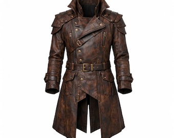 Steampunk Leder Duster Mantel für Männer - Distressed Brown Trench | Gothic Viktorianische Cosplay Kostüm Jacke