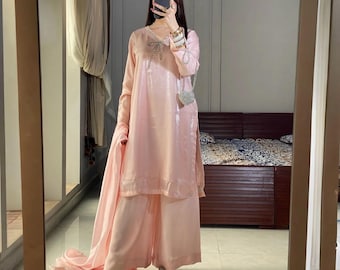 Pakistanische Farshi Shalwar Kameez Sheesha Seidenanzug 3PC Designer Eid Hochzeit Partywear Outfit Frauen