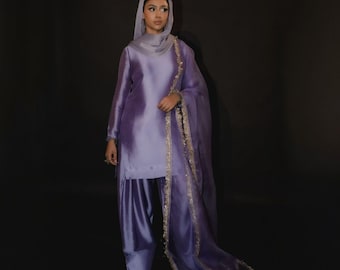 Benutzerdefinierte Pakistanische Shalwar Kameez, Farshi Hosenanzug, Minimale Stickerei Dupatta Borte, Hochzeitsgast Kleid