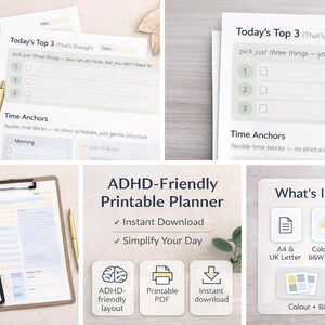 Planificador PDF para personas con TDAH / Volcado de ideas y organizador de tareas diarias