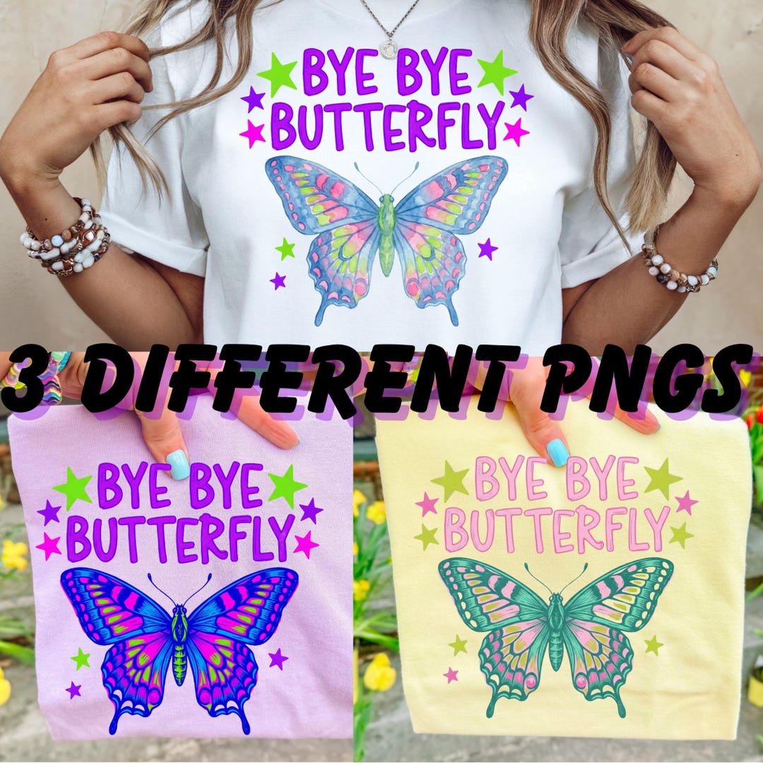 Prepy Hand Chalk and Hand-drawn Style Preppy PNG Bundle, Bye Bye Butterfly Design ...