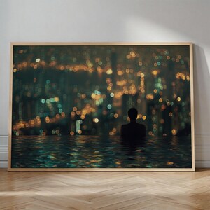 Urban Night Cityscape Print, Silhouette & Pool Reflection (Canvas)