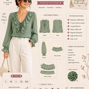 Damen Bluse mit Rüschen Schnittmuster, Romantisches Binde Front Top (PDF Download)