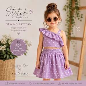 Girls One Shoulder Top Skirt Sewing Pattern | Summer Outfit (PDF Download)