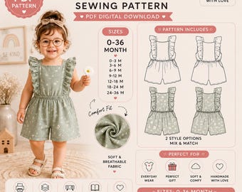 Molde para Macacão com Babados para Bebê Menina | Tamanhos 0-36 Meses (Download em PDF)