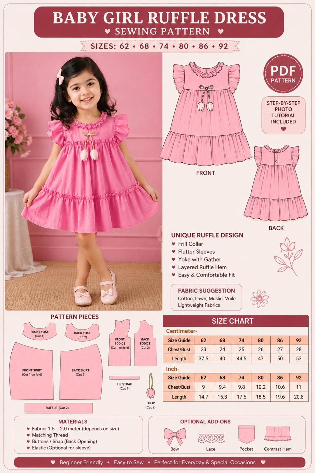 Baby Girl Ruffle Dress Sewing Pattern for Kids | Tiered Flutter Sleeve ...