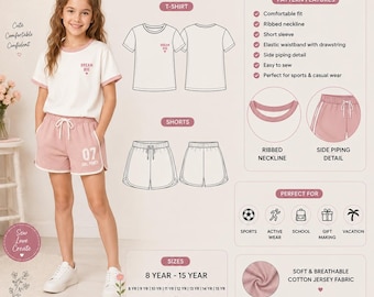 Patron de couture pour ensemble de sport fille | T-shirt et short (PDF, 8-15 ans)
