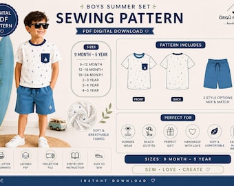 Zomer T-shirt korte broek jongens naaipatroon | Maten: 9 maanden-5 jaar (pdf-download)