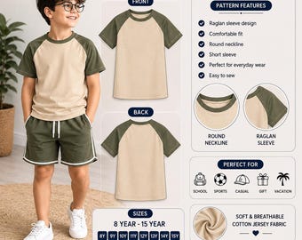 Boys Raglan T-Shirt Sewing Pattern | Kids Basic Tee PDF (8-15 Years)
