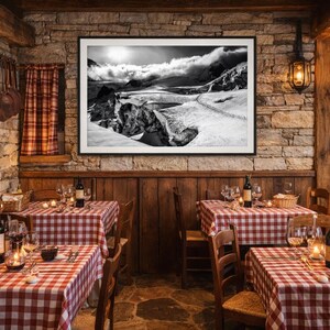Mont Blanc Glacier Black and White – Alpine Mountain Photography, Dramatic Snow Landscape Wall Art